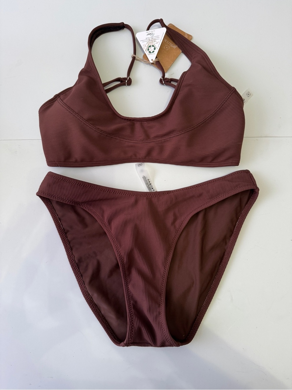 Ribbed Two-Piece Swim Set in Deep Brown